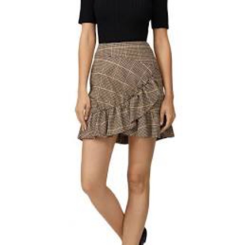 Joie Anesse Brown Plaid Ruffle Skirt